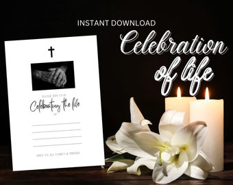 Celebration of life invitation, Celebration of life card, Funeral template, Funeral program