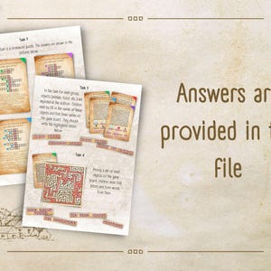 May include: A set of printable worksheets for kids featuring a variety of activities, including word searches, mazes, and a crossword puzzle. The worksheets are designed to help children learn new words and improve their vocabulary. The text on the page reads "Answers are provided in the file."