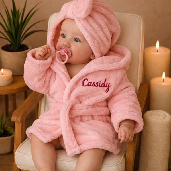 Personalized Baby Girl Spa Gift Set, Custom Embroidered Robe & Slippers