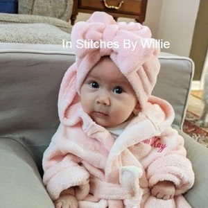 Luxurious spa set-includes robe, hair wrap & slippers, New baby girl gift, customized baby girl robe, baby shower gift, newborn bathrobe