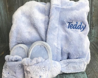 Custom embroider baby boy bath robe & Slippers set 0-8 months, personalized baby gift, baby boy gift, custom robe set