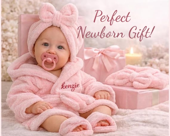Personalized Baby Girl Spa Set, Custom Embroidered Robe & Slippers, Newborn Gift