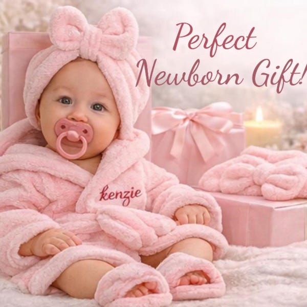 Conjunto de spa personalizado para bebé niña, bata y zapatillas bordadas a medida, regalo para recién nacida