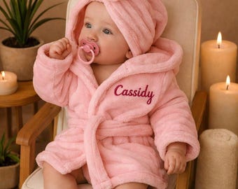 Personalized Baby Girl Spa Robe Set, Custom Name Infant Robe Slippers Headband
