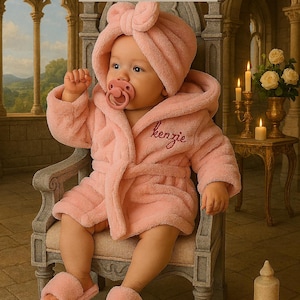 Personalized Baby Girl Spa Robe Set, Custom Name Infant Robe Slippers Headband