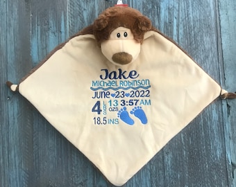 Personalized Bear Lovey, Embroidered Minky Baby Security Blanket