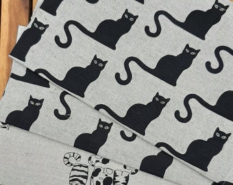 Linen Cotton Tea Towel Black Cats, Dish Towel, Hand Towel, Linen Kitchen Towel With Cats, Linen Tea Towel, Dish Cloth