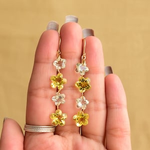 Lemon Quartz & Green Amethyst Citrus Bloom Earrings in 18K Gold Vermeil • Natural Gemstone handmade Floral Earrings for Her Statement Look