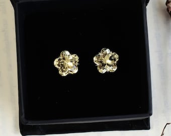 Boucles d'oreilles en citrine naturelle en argent sterling avec jasmin jaune • Bijoux en argent 925 avec pierres précieuses pour femmes • Ambiance estivale