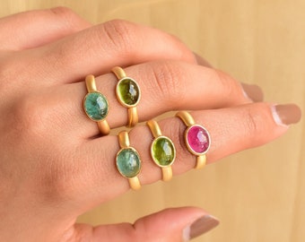 Nigerian Multi Tourmaline Oval Radiance Rings • Pure 18k Gold Vermeil Handmade Rings perfect for all  • Natural Gemstone Rings for everyday
