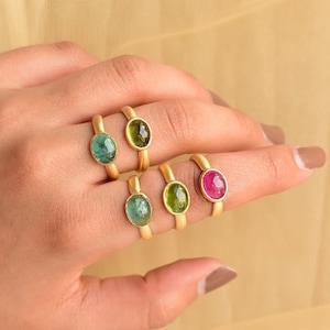 Nigerian Multi Tourmaline Oval Radiance Rings • Pure 18k Gold Vermeil Handmade Rings perfect for all  • Natural Gemstone Rings for everyday