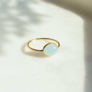 Natural Pearly Aquamarine Minimalistic 18k Pure Gold Vermeil Ring | Perfect for Daily Wear Jewelry Bezel Natural Gemstone Unisex  Ring