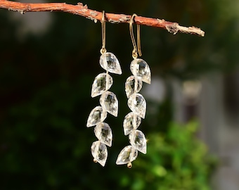Vine Drop Natural Crystal 18k Gold Vermeil Earring Danglers • Natural Gemstone Earring for her • Long Earrings Unique gift for women