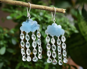 Aquamarijn Cloud Rain Drop Oorbellen • Puur sterling zilver 925 statement sieraden voor haar • Handgemaakte natuurlijke edelsteen sieraden voor vrouwen