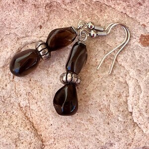 Apache Tear Obsidian Dangle Earrings, Arizona Mined Greif Stone, Handmade