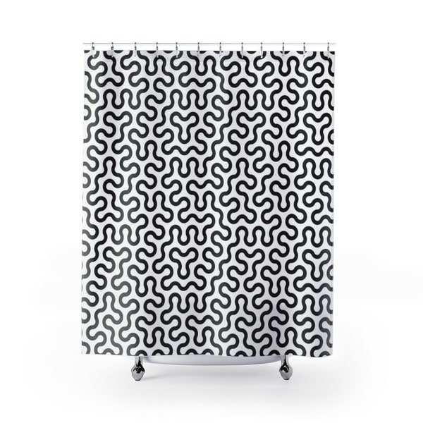 Shower Curtain Art Deco Mid Century Modern Maze Pattern Tile