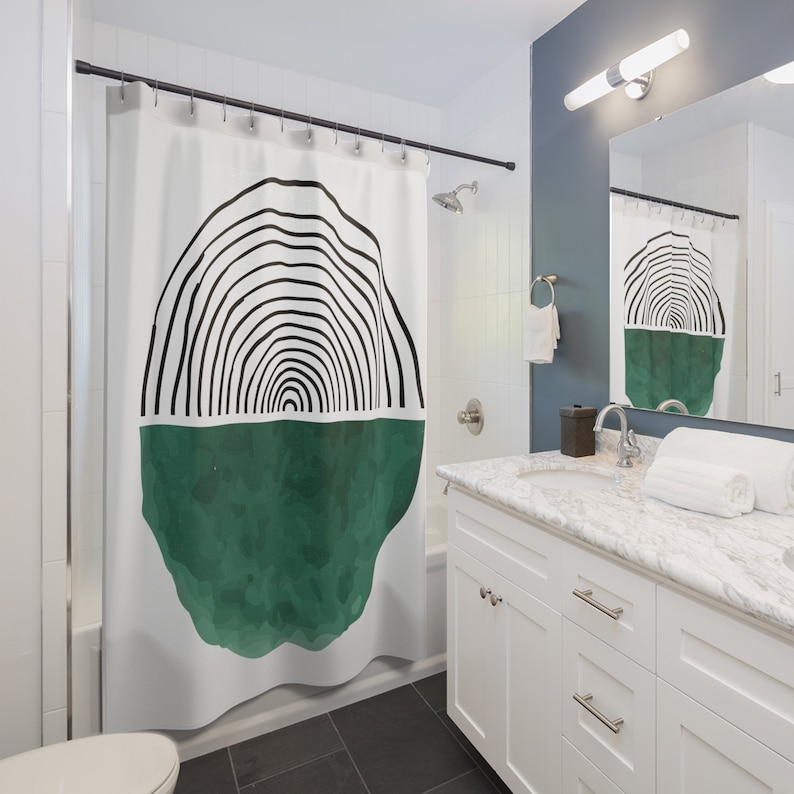 Boho Shower Curtain Mid Century Modern Green Abstract Etsy