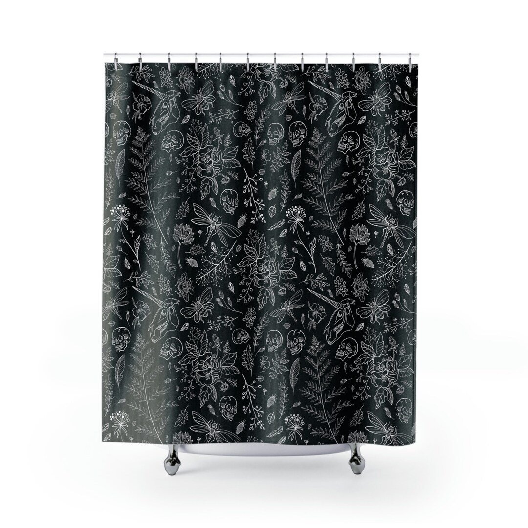 Gothic Black Shower Curtain Witch Goth Skull Shower Curtain Etsy