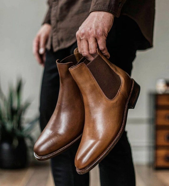 instruktør sigte bluse New Handmade Pure Leather Chelsea Boots for Men's - Etsy