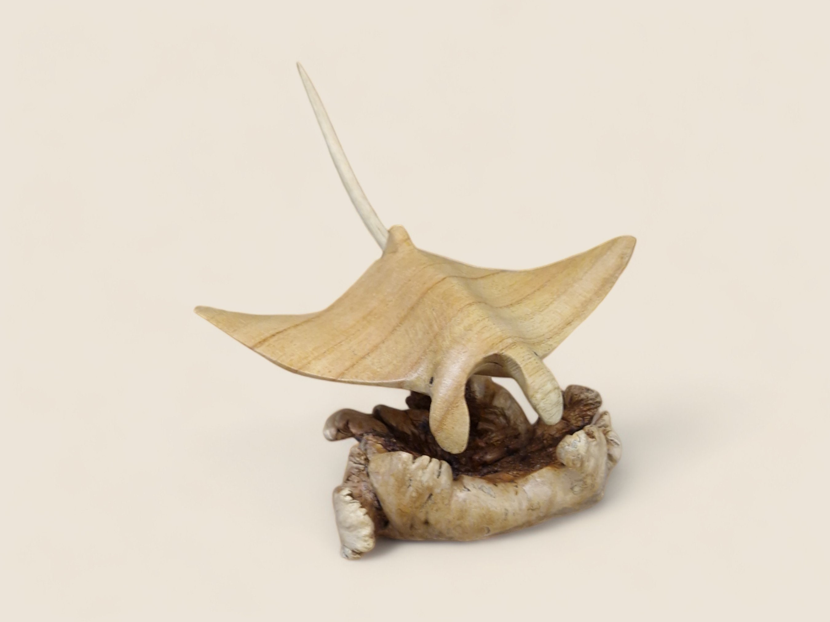 Hand Carved Wooden Manta Ray Sculpture on Parasitic Wood - Etsy UK