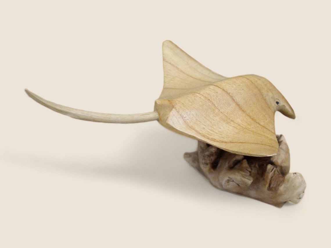 Hand Carved Wooden Manta Ray Sculpture on Parasitic Wood - Etsy UK