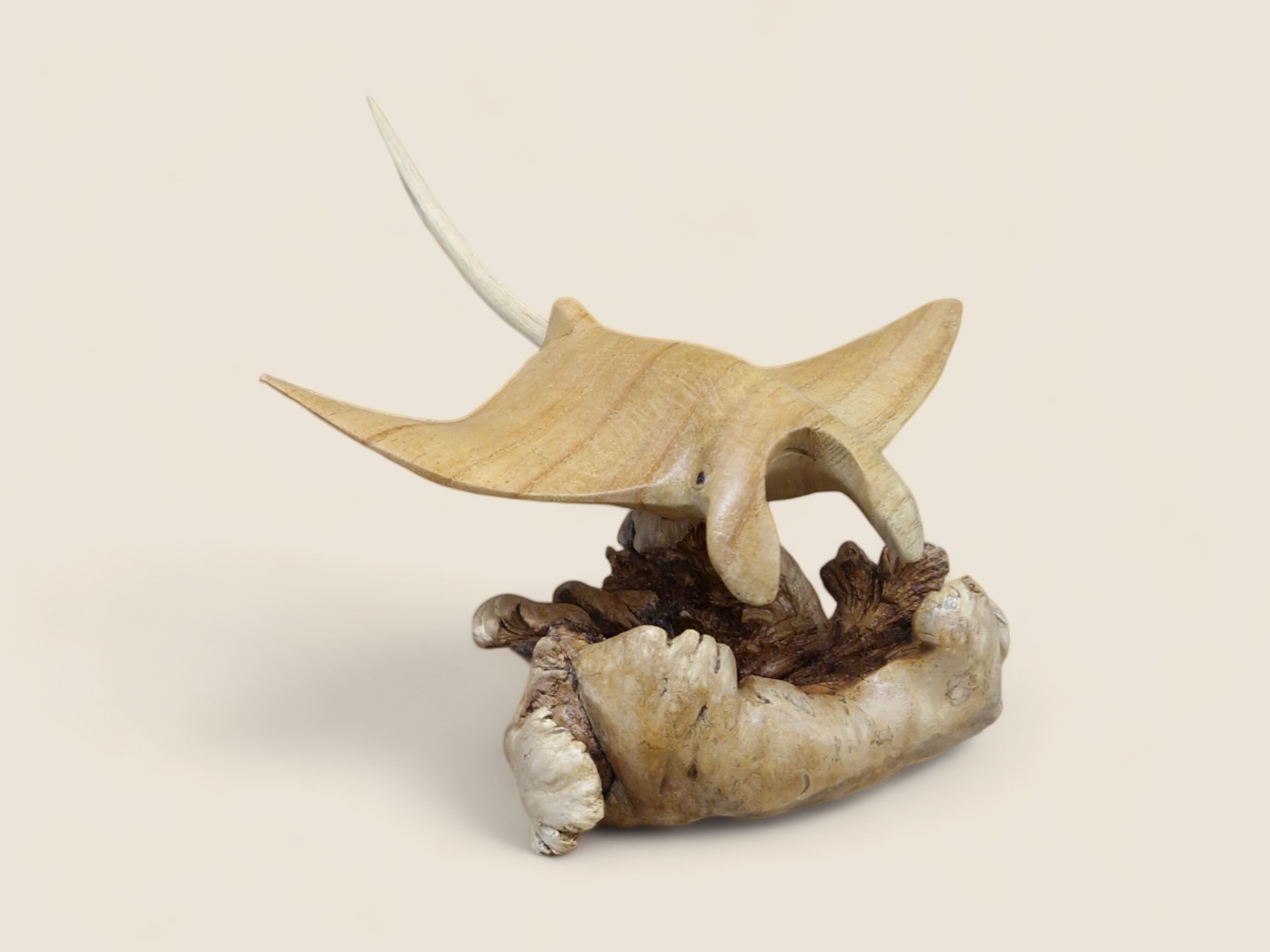 Hand Carved Wooden Manta Ray Sculpture on Parasitic Wood - Etsy UK