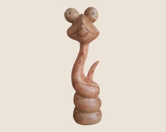 Hand Carved Wooden Jungle Snake Sculpture: Chinaberry Wood Decor