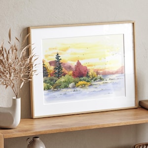 Autumn Forest Wall Art, Watercolor landscape, Forest painting , Fall Decor, Vermont Wall Art, Fall Forest Print, Rustic decor, Evergreen art