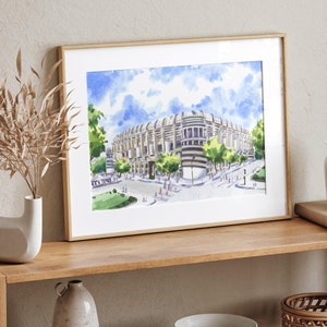 Santiago Bernabéu Football Stadium Watercolor Art Print, Soccer Print, Real Madrid Print, Football Print, Real Madrid Poster, Bernabéu Print