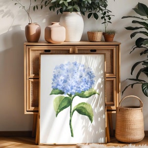 Light Blue Hydrangea Print, Minimalist Wall Art, Big Flower Art, Modern Home, Hydrangea Painting, Botanical Illustration, Hamptons Decor