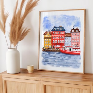 Kopenhagen Kunstdruck Illustration, Dänemark Druck, Skandinavische Wandkunst, Reise Poster, Reise Geschenk, Housewarming Geschenk,