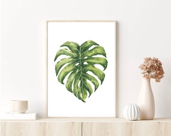 Tropical Leaf Wall Art, Monstera Leaf Print, Botanical Poster art, Monstera watercolor print, monstera print, Tropical wall art, Beach Decor