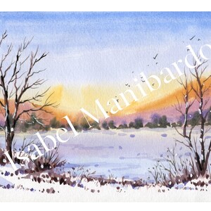 Winter Original Watercolor, Landscape Painting, Winter Art, Original Wall Art, Winter Original Painting, Home Decor, Wall Art, Snow art image 2