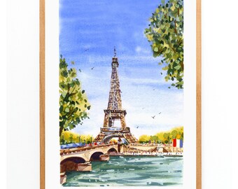 Paris Watercolor Print, Eiffel Tower, Paris Gift, Paris Print, France Wall Art, Paris illustration, France Print, Paris Poster,  Paris Art