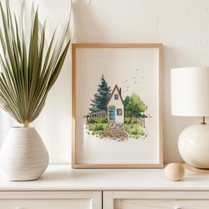Cottagecore House Watercolor Print, Nursery Wall Art, Rustic Wall Art, Children Decor, Cozy House Illustration, CottageCore Illustration