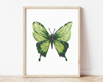 Green Watercolor Butterfly, Minimalist Boho Butterfly Print, Green Baby Girl Nursery Wall Decor, Butterfly Poster, Butterfly painting