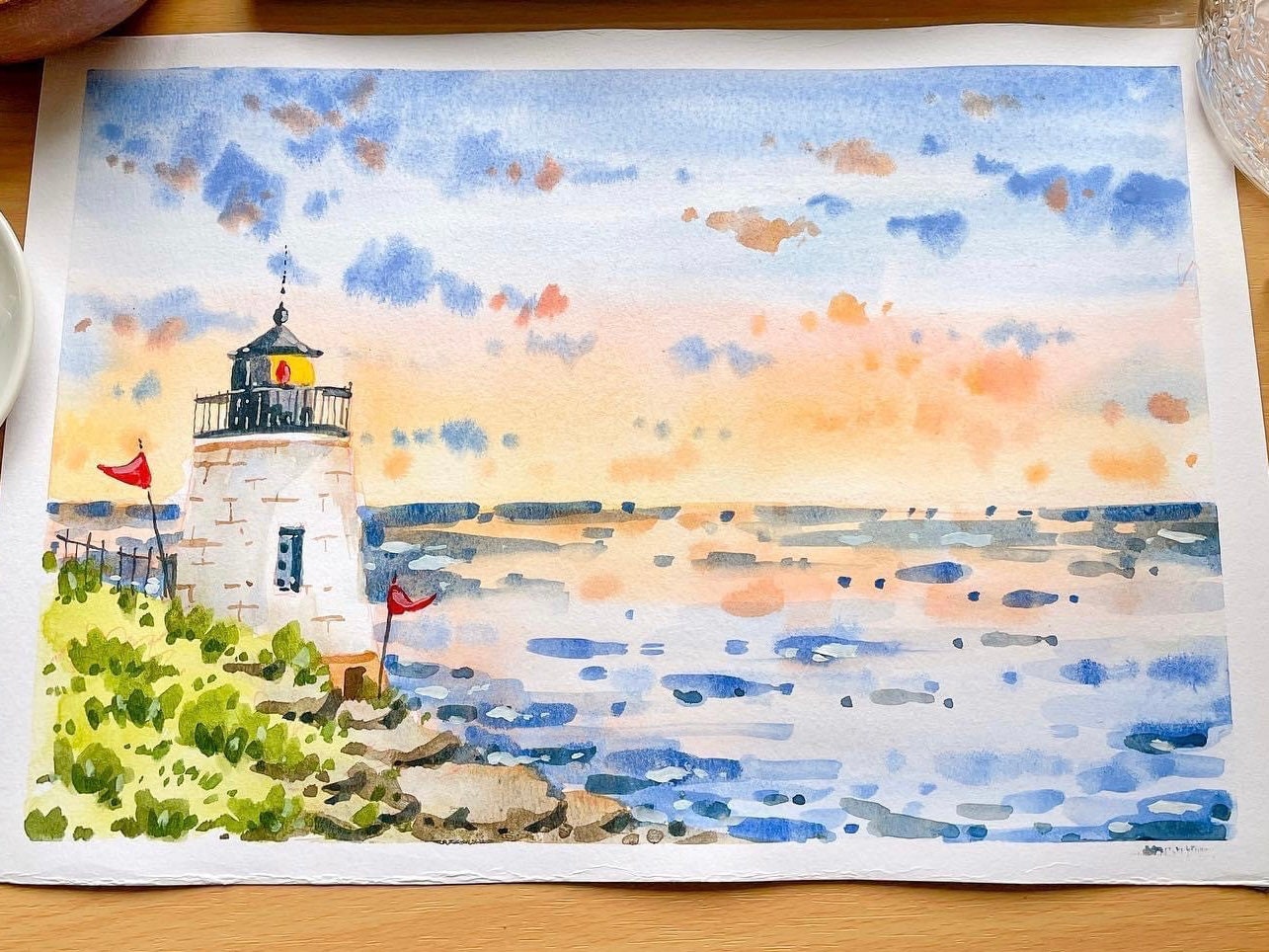 Lighthouse Original Watercolor Watercolor Landscape Painting - Etsy
