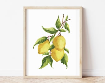 Lemons Botanical Print, Minimalist Wall Art, Lemon tree Art, Modern kitchen, lemon Watercolor Painting, Botanical Decor, Hamptons Wall Art