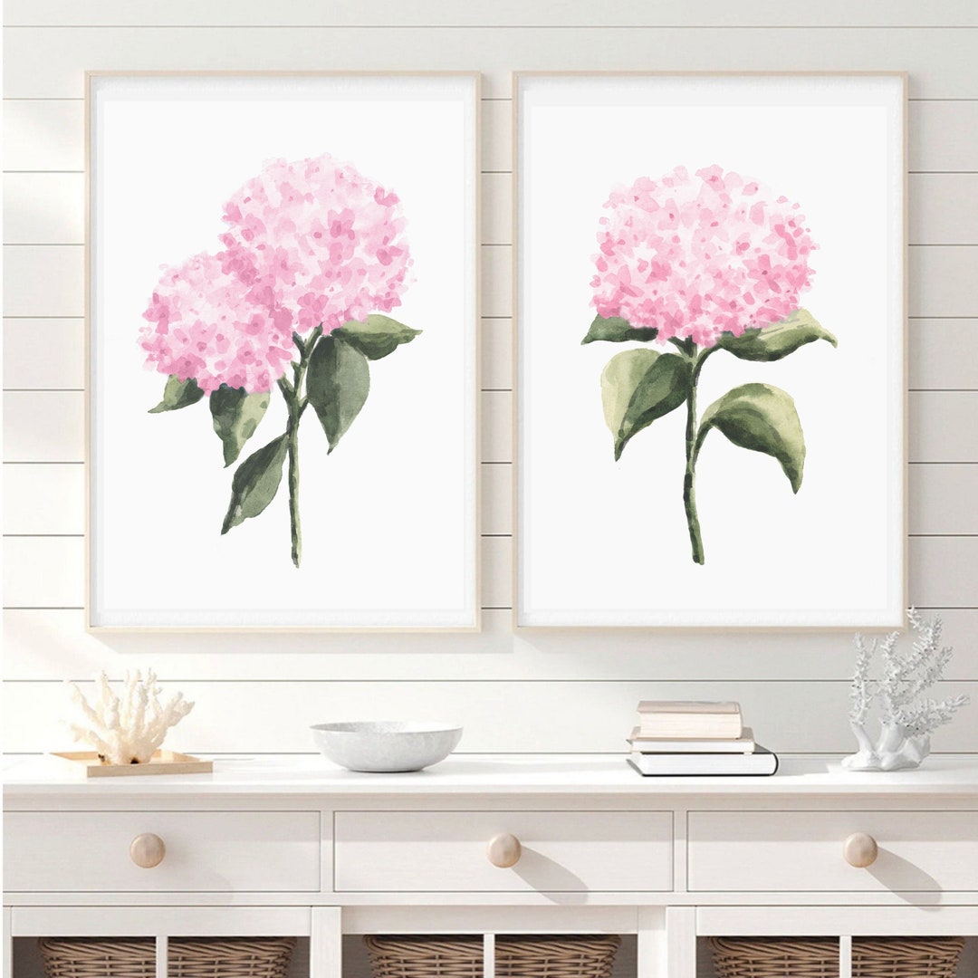Blush Pink Hydrangea Watercolor Print Botanical Wall Art - Etsy