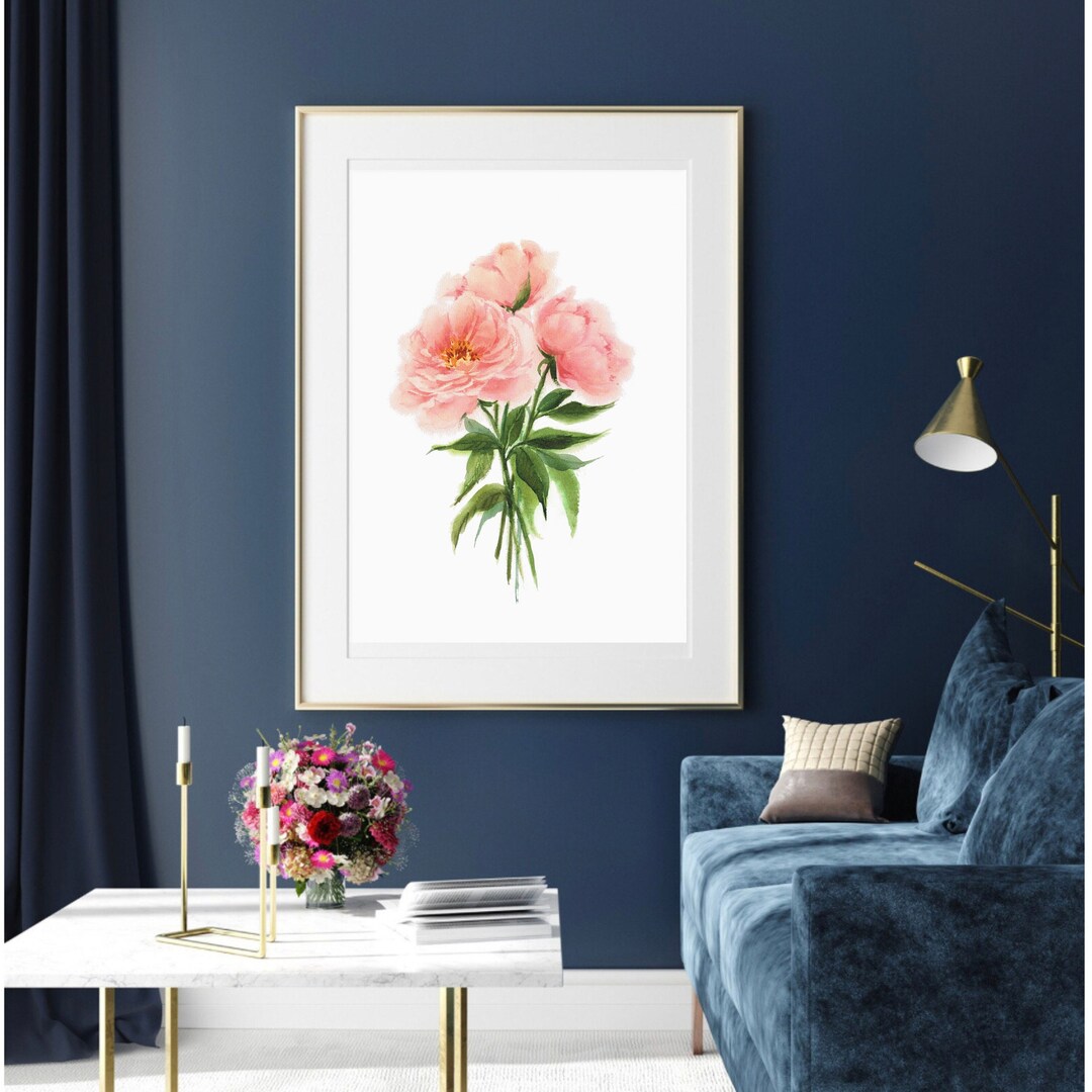 Blush Pink Peonies Print, Minimalist Wall Art, Big Flower Art, Modern ...