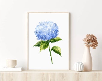 Light Blue Hydrangea Print, Minimalist Wall Art, Big Flower Art, Modern Home, Hydrangea Painting, Botanical Illustration, Hamptons Decor