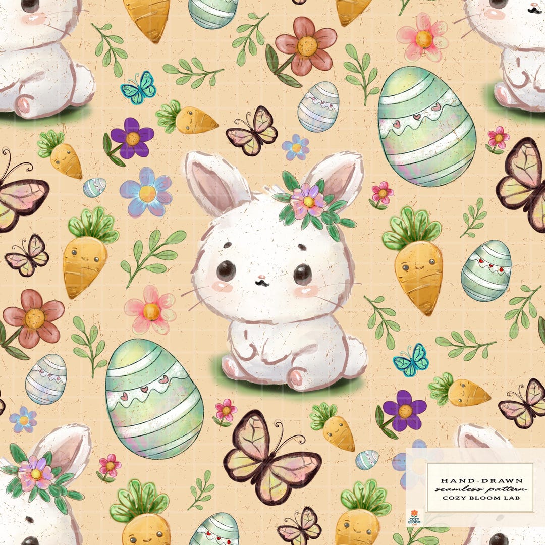 Easter Bunny Seamless Pattern, Pastel Spring Digital Paper (instant ...