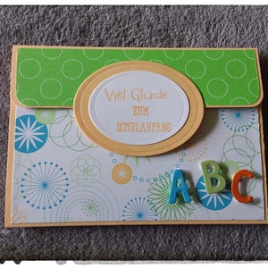 Geldgeschenk Karte zur Einschulung, Glückwunschkarte zum Schulanfang, ABC-Schütze