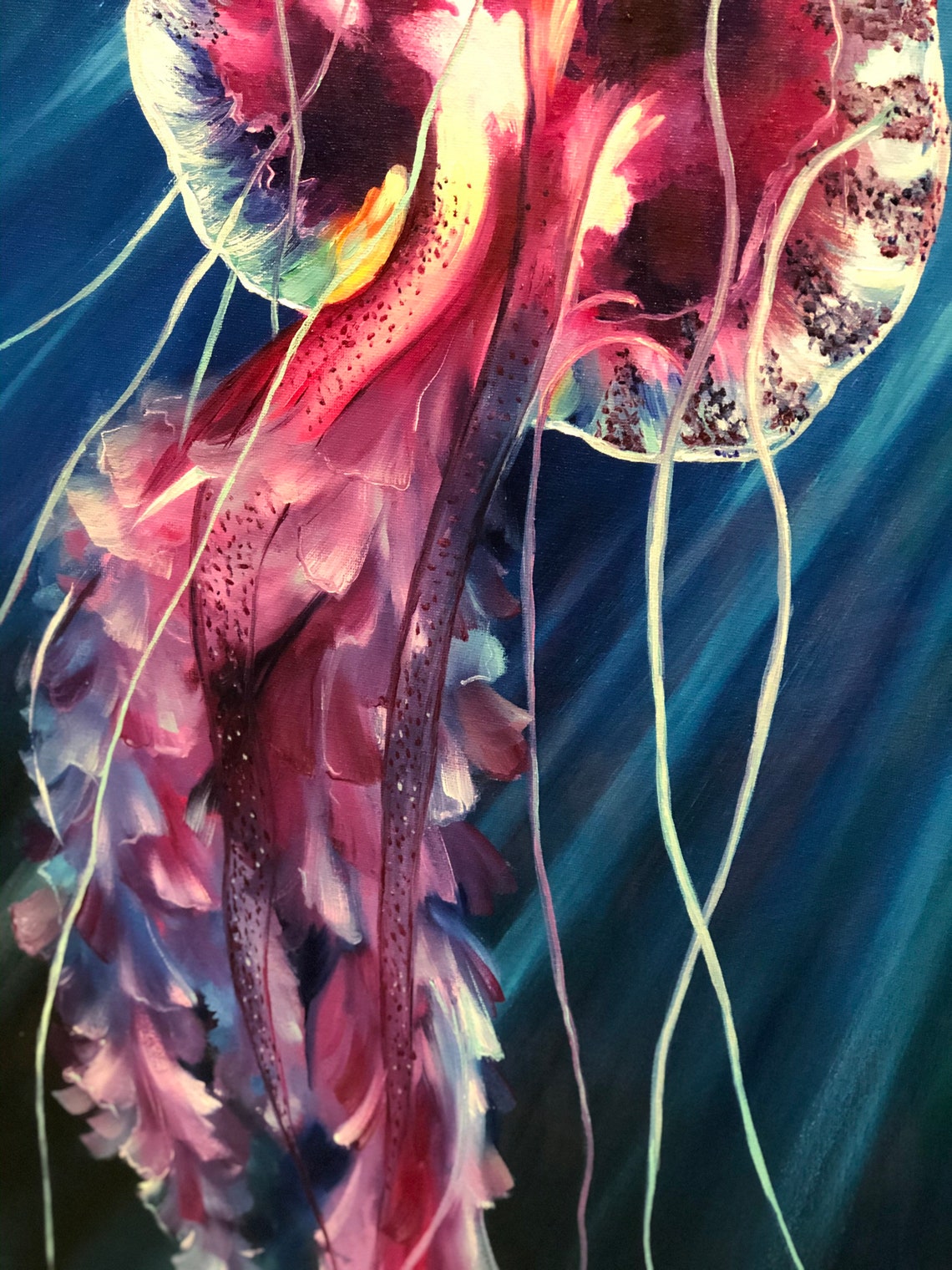 Sea Jellyfish painting Original oil Artwork Colorful wall art Etsy