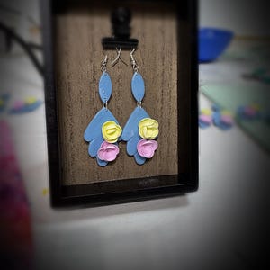 Blue Dangle Flower Earrings