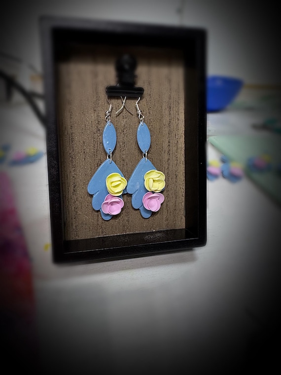 Blue Dangle Flower Earrings