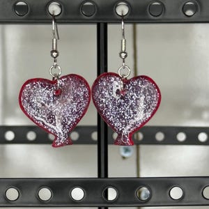 Sparkly Red and Black Heart Dangle Earrings