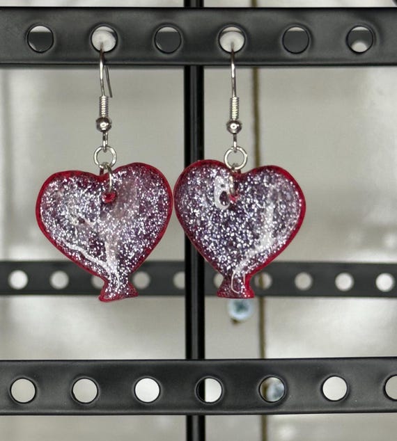 Sparkly Red and Black Heart Dangle Earrings
