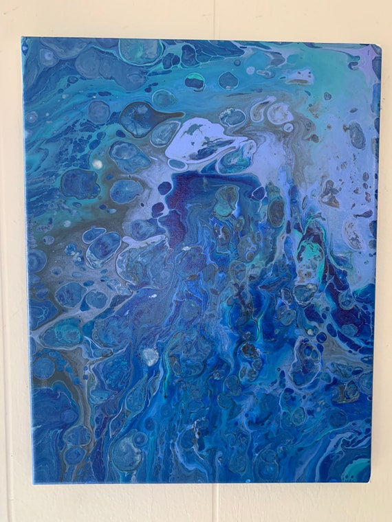 Original Blue Acrylic Pour Painting