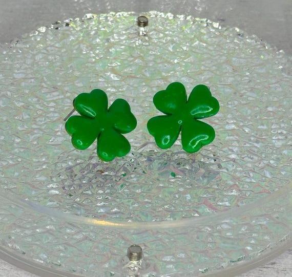 Green Four-Leaf Clover Studded Earrings